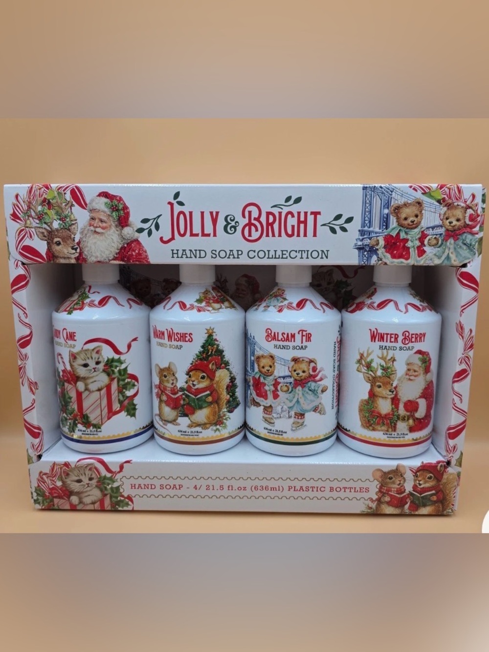 Jolly & Bright Christmas Hand Set 4 Pack Home and Body Vintage Animals NEW